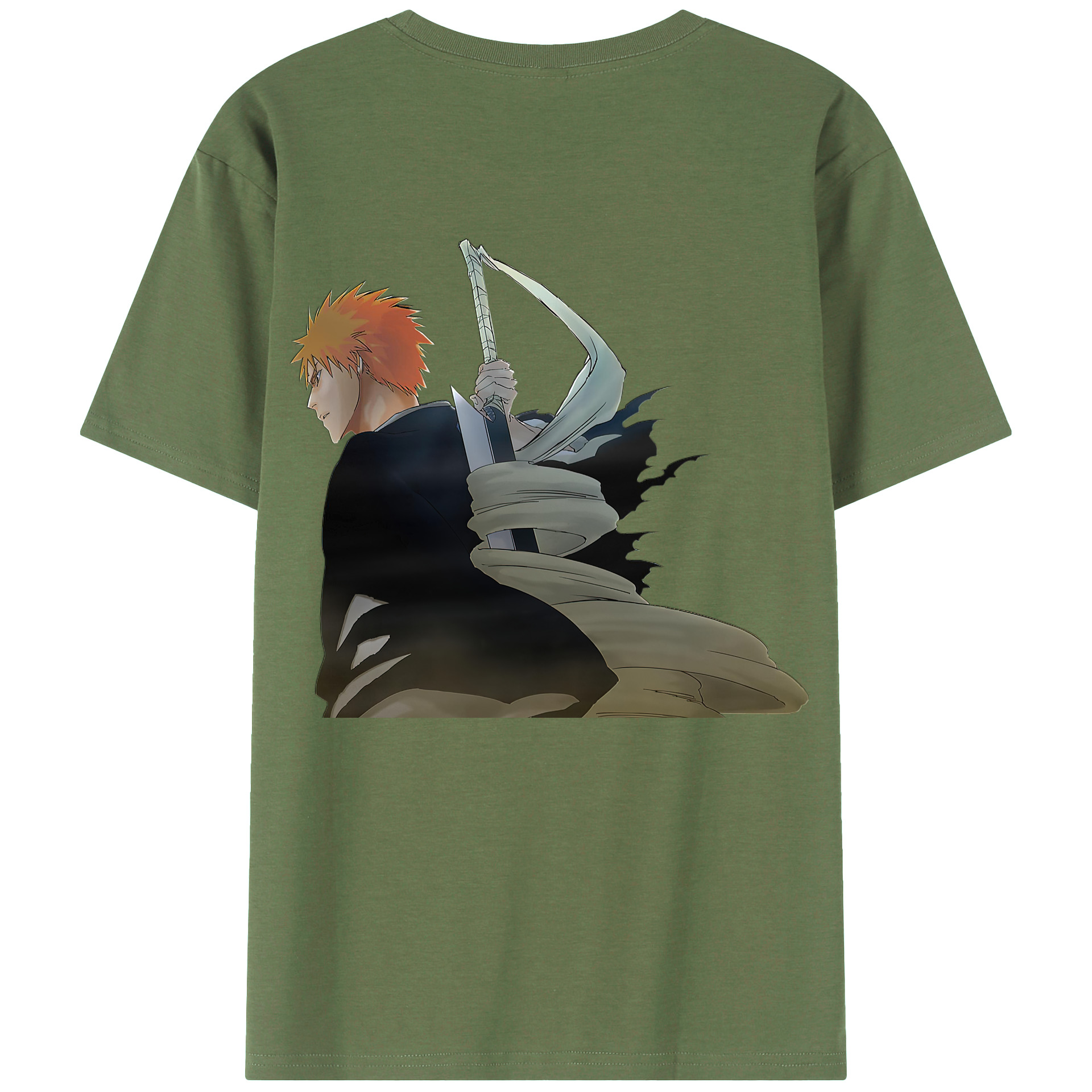 （画像用） ブリーチ 黒崎一護（くろさき いちご）BLEACH Kurosaki Ichigo 綿100％ メンズ半袖Tシャツ（バックプリント） 通気性